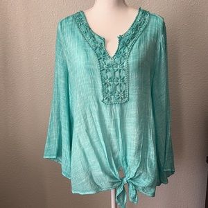 Spense Wide Sleeve Tie Hem Woven Blouse  Size XL